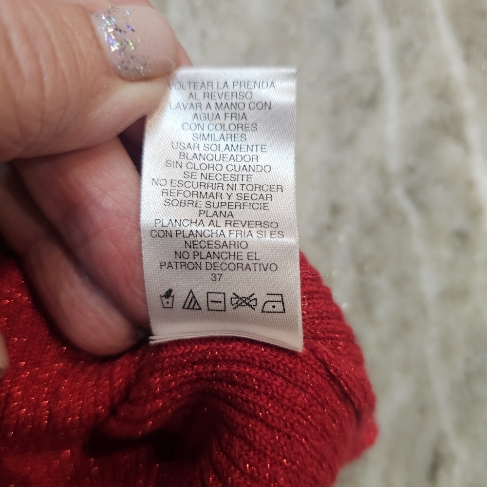 Red Sequin Sparkle Sweater Women’s Ribbed Metallic Knit Holiday Party Top M - Picture 5 of 10